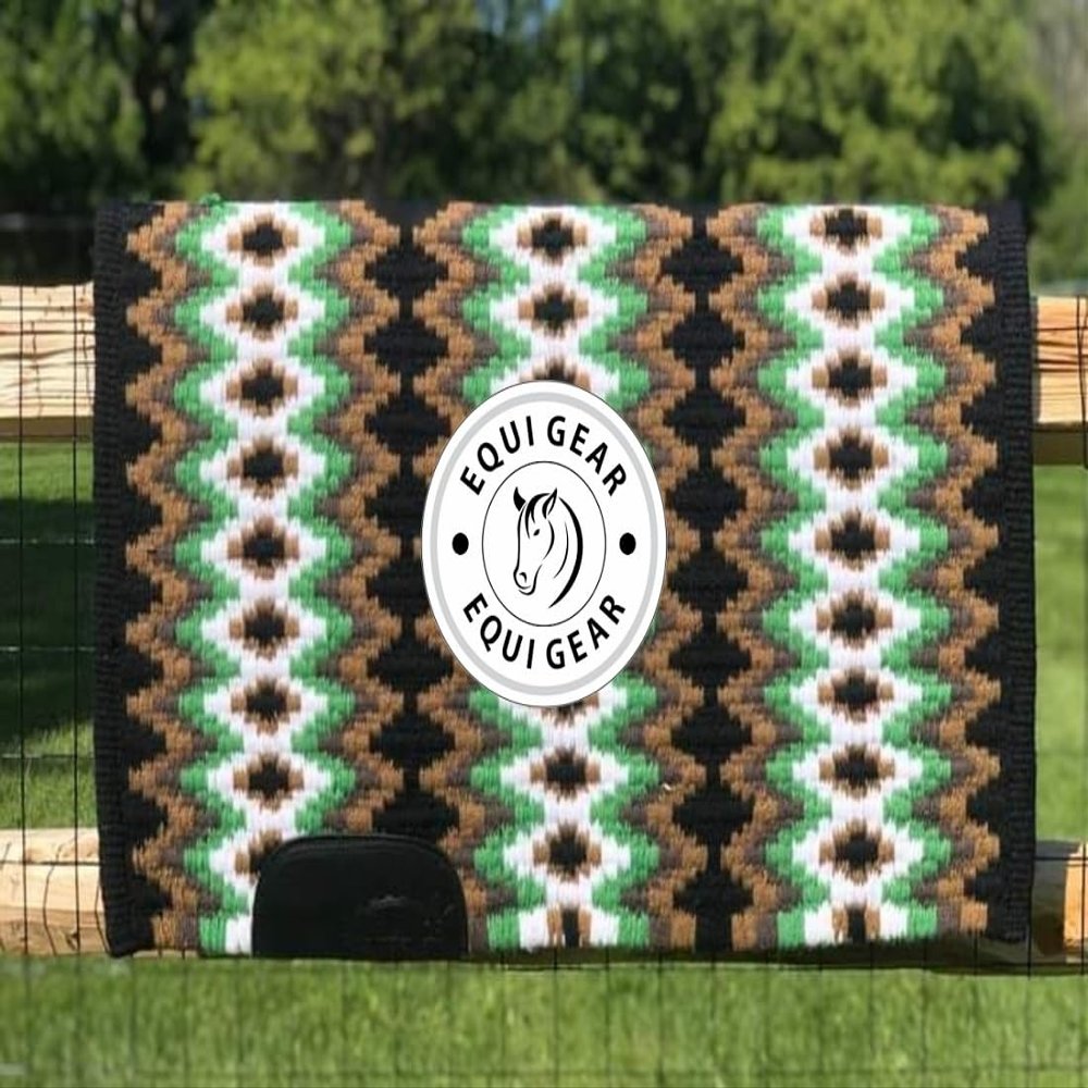 EQUIGEAR Western Show Horse Saddle Blanket, New Zealand Wool, Western Design, Handmade, Sensor Flex (Adjustable), BA17 (34" x 40")
