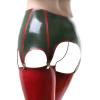 GAYLOP Olive Green and Red Sexy Military Latex Skirt with Suspender Straps, Stocking Garters and Six Clips, Black and White, Women's XL view 3