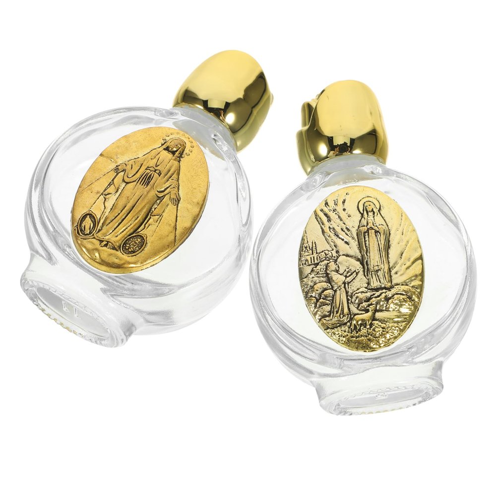 PRETYZOOM 2-Piece Elegant Gold-Colored Glass Holy Water Bottles