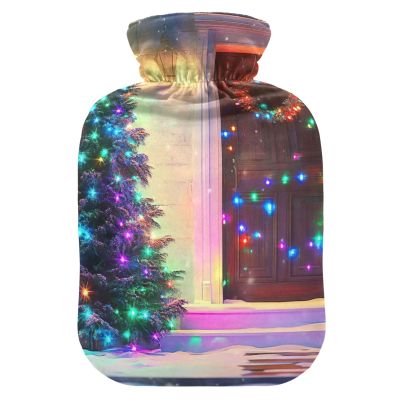 Festive Door Snowman Blue Hot Water Bottle with Soft Cover, Bed Warmer for Menstrual Cramps, 1 L