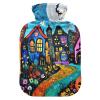 Halloween Town Street Festive Blue Hot Water Bottle with Velvet Cover, Hot Water Bag for Menstrual Cramps, 2 L view 1