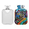 Halloween Town Street Festive Blue Hot Water Bottle with Velvet Cover, Hot Water Bag for Menstrual Cramps, 2 L view 2