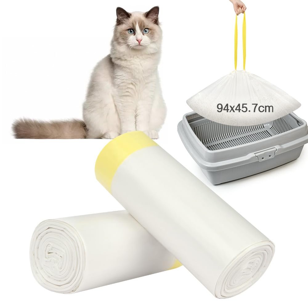 Adiwo Cat Litter Box Liners, 20-Pack with Drawstrings, 94 x 45.7 cm