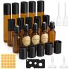 MELLIEX 15-Piece Roll-On Glass Bottles for Essential Oils, 5/10 mL Amber Bottles with Stainless Steel Roller Balls view 1