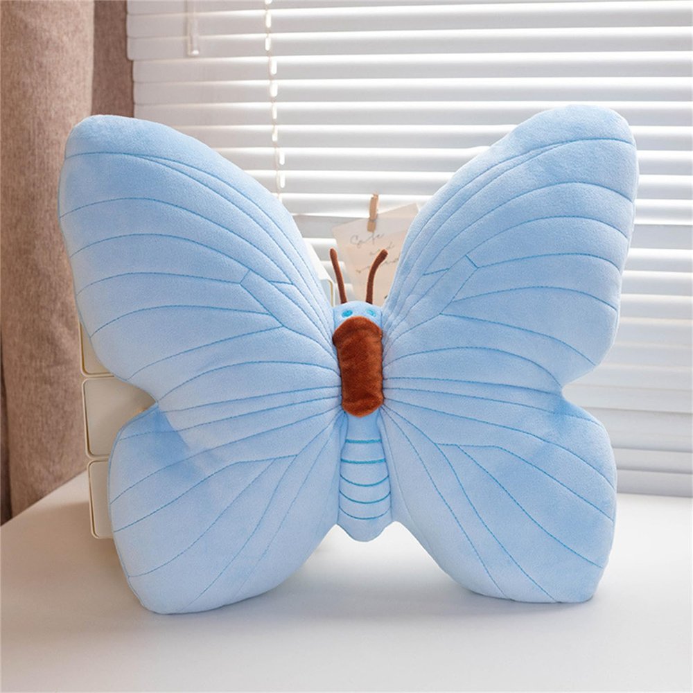 Ueiwffzo Butterfly Pillow Cuddly Pillow for Kids, Aesthetic Decorative Pillow for Bedroom (Blue)