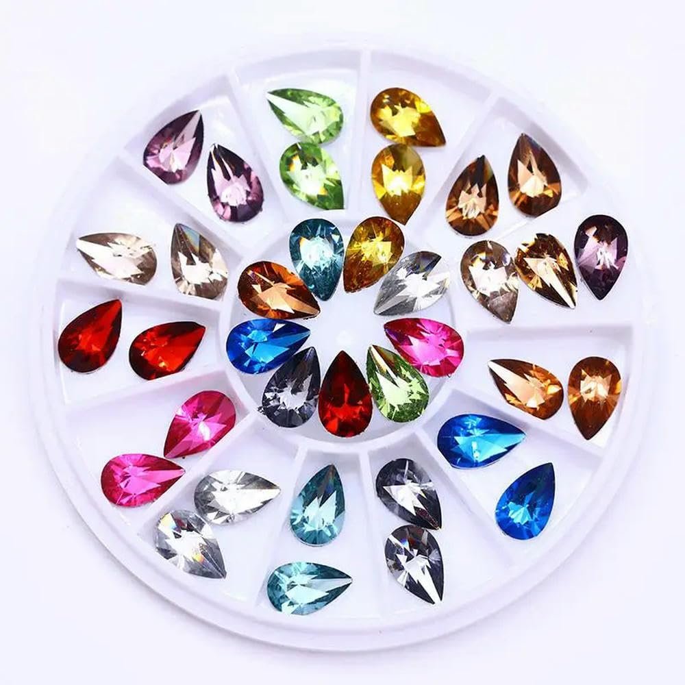 TPIONEER 3D Crystal Nail Art Rhinestones, Small Irregular Flat-Back Glass Beads in Wheel