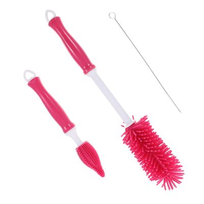 IWOWHERO 360° Rotating Silicone Baby Bottle Brush with Handle and Cup