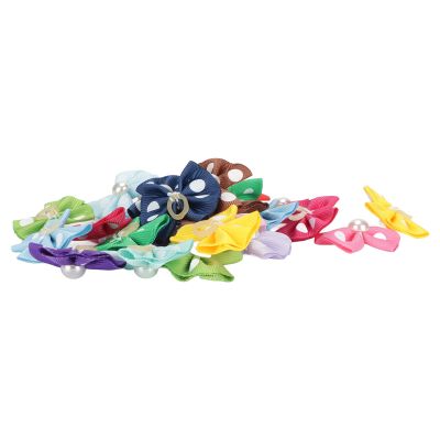 Akozon Stylish Dog Bows with Elastic Bands, 28 Pieces