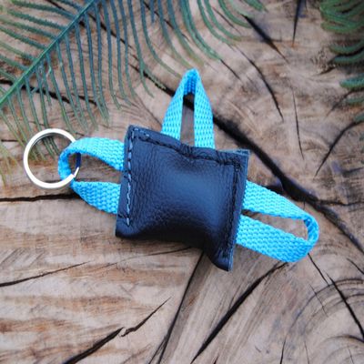 Black Leather Bite Pillow Keychain, 6 x 4 cm (Blue Loop)