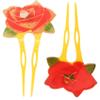 Japanese-Style Acrylic Hair Stick for Buns with Rose Ornament, Black (Yellow) view 3