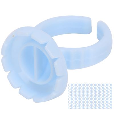 100 Disposable Eyelash Glue Ring Cups with 2 Rolls of Adhesive Dots, Blue