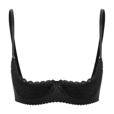 Jugaoge Women's Lace Push-Up Open-Cup Bra, Adjustable Straps, Black, 3XL