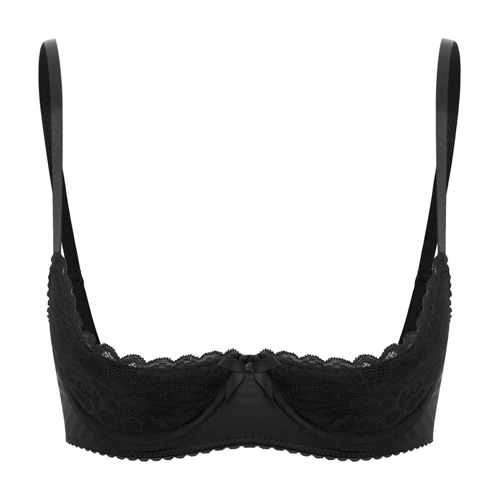 Jugaoge Women's Lace Push-Up Open-Cup Bra, Adjustable Straps, Black, 3XL