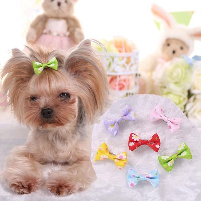 ADIASEN Handmade Printed Dog Hair Accessories with Bows, Flower Hair Clips for Puppies, Kittens, Cats, Teddy Bears, Yorkshire Terriers and Maltese, 5 Pieces