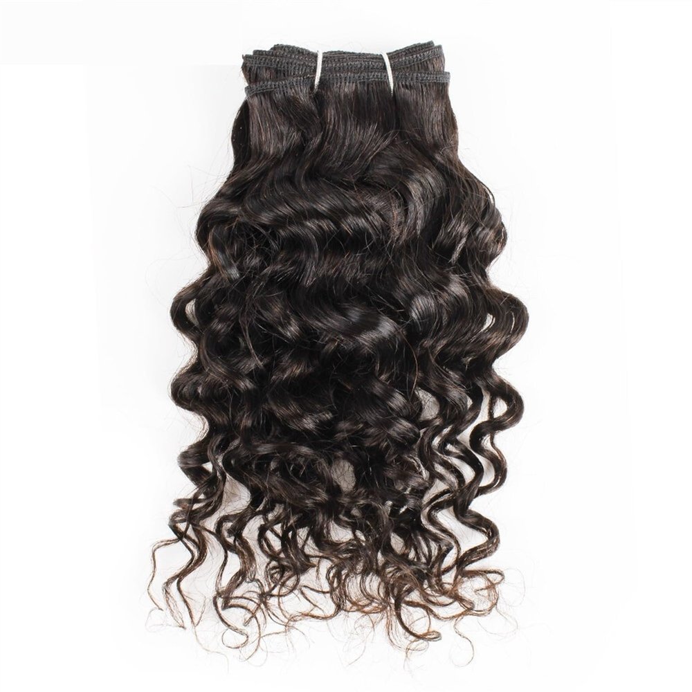 Water Wave Human Hair Bundles with Closure, 10–12 in, 50 g x 2, Black Remy Hair