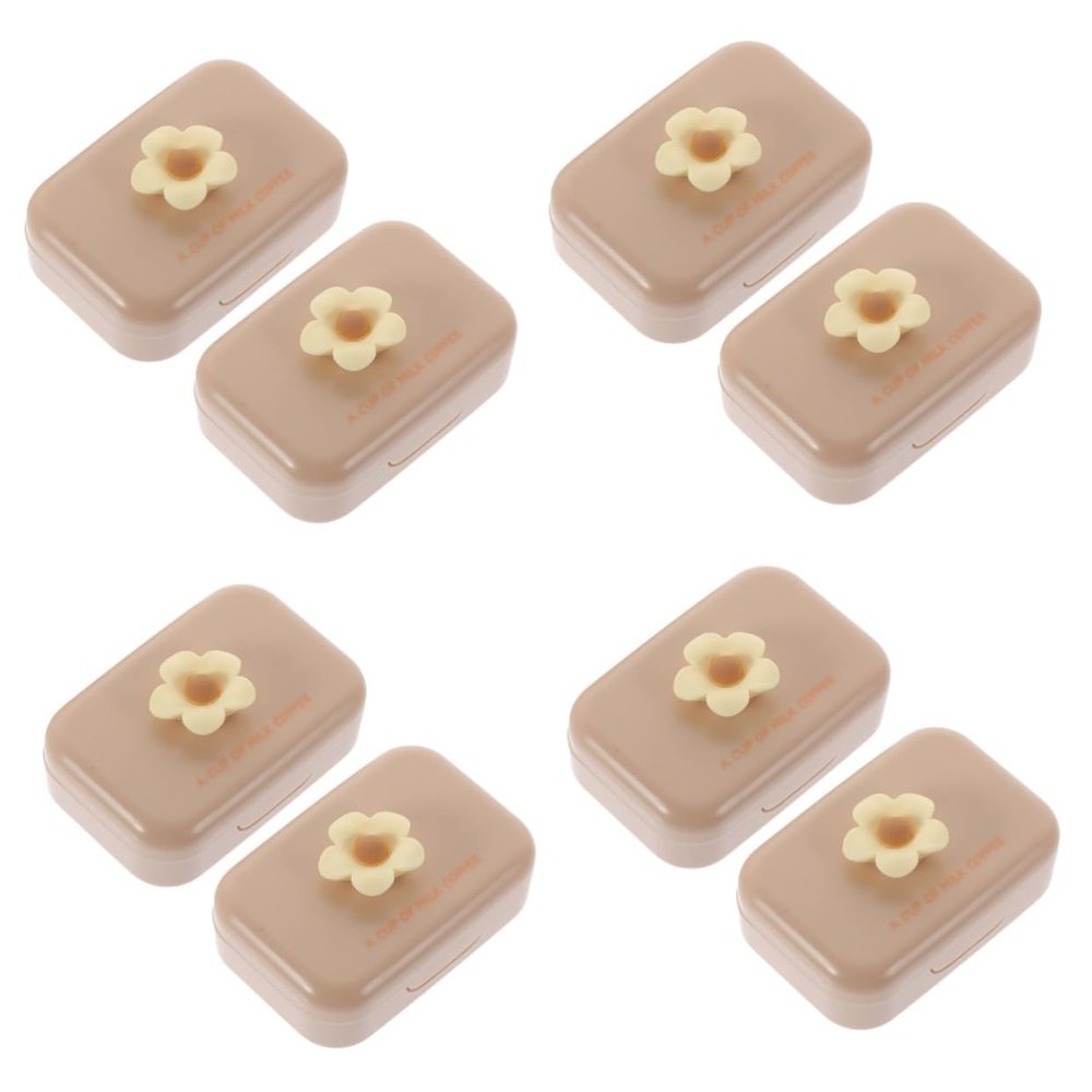FRCOLOR 8-Piece Compact Contact Lens Case Set, Milk Tea