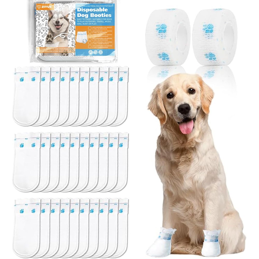 ziyue Disposable Dog Booties for Paw Protection, Blue, 40 Count