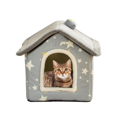 Semi-Enclosed Covered Cat Bed, Soft Winter Cave