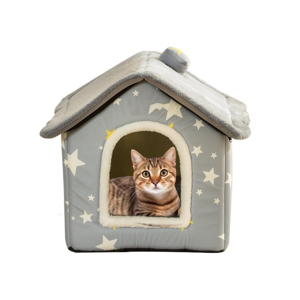 Semi-Enclosed Covered Cat Bed, Soft Winter Cave
