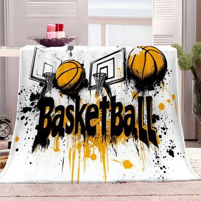 Generic Basketball Doodle Sherpa Blanket, 180 x 200 cm, Soft Microfiber Fleece Throw for Couch, Sofa, Bed, Travel, Kids and Babies