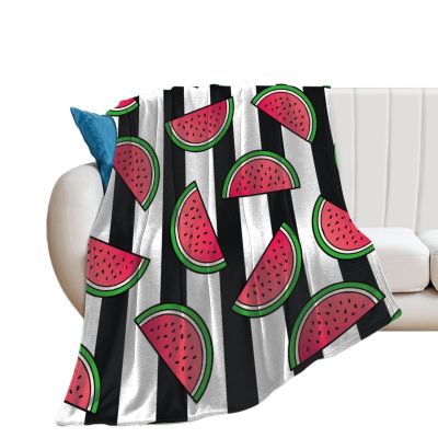 QUEWIQR Flannel Blanket, Watermelon Stripe Fruit Pattern, Soft Fleece Throw, 150 x 200 cm