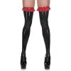 GAYLOP Sexy Long Latex Stockings with Ruffles in French Maid Style, Black with Red, XS view 2
