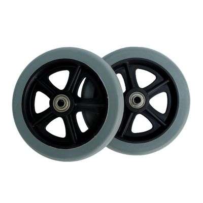 6-Inch Non-Inflatable Wheelchair Front Wheels, 1 Pair, Gray Solid Tires with ABS Hubs