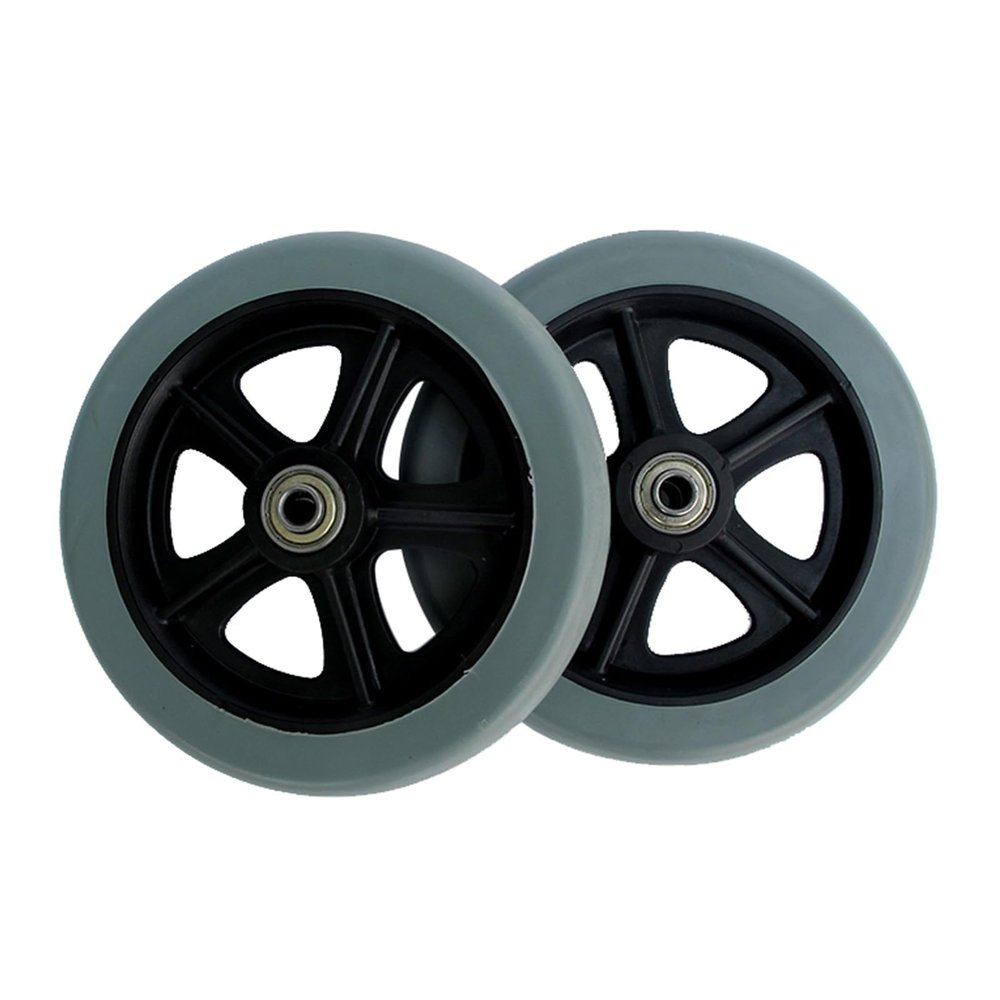 6-Inch Non-Inflatable Wheelchair Front Wheels, 1 Pair, Gray Solid Tires with ABS Hubs
