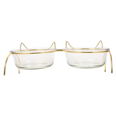 BESPORTBLE Elevated Glass Cat Bowl with Slanted Bowl and Neck Protection, Gold-Colored, for Cats and Small Dogs