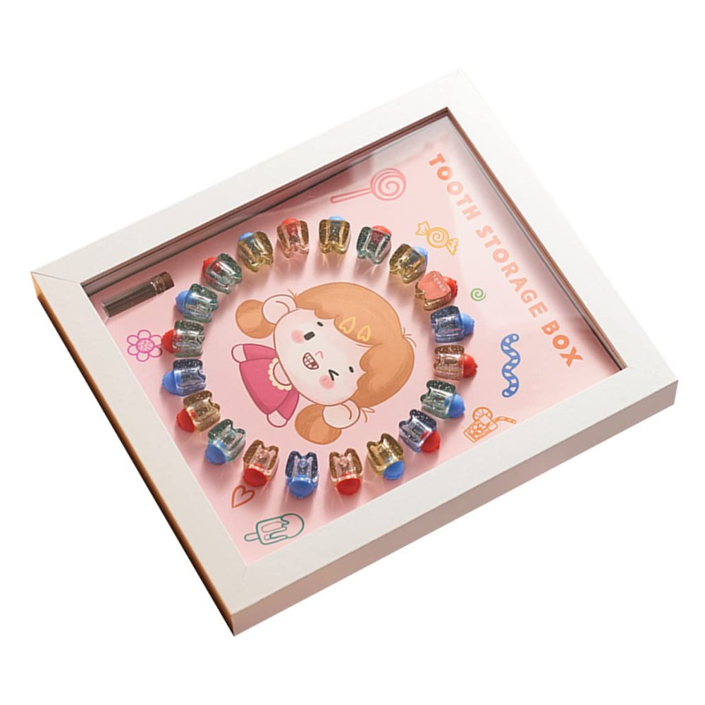 ibasenice Baby Tooth Keepsake Box with Photo Frame, ABS Lock, White