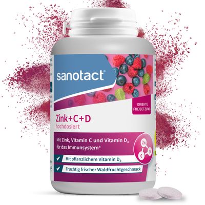 sanotact High-Dose Zinc + Vitamins C & D Lozenges, Wild Berry Flavor, 150 Vegan Lozenges