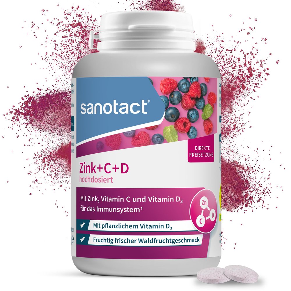 sanotact High-Dose Zinc + Vitamins C & D Lozenges, Wild Berry Flavor, 150 Vegan Lozenges