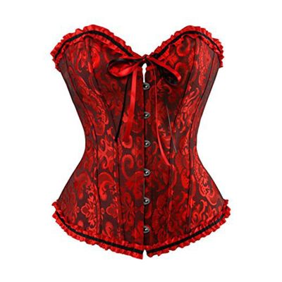 Cotton Corset for Women and Girls, Gothic Halloween Costume Overbust Top with Long Sleeves, Full-Bust Pink Corset Bustier
