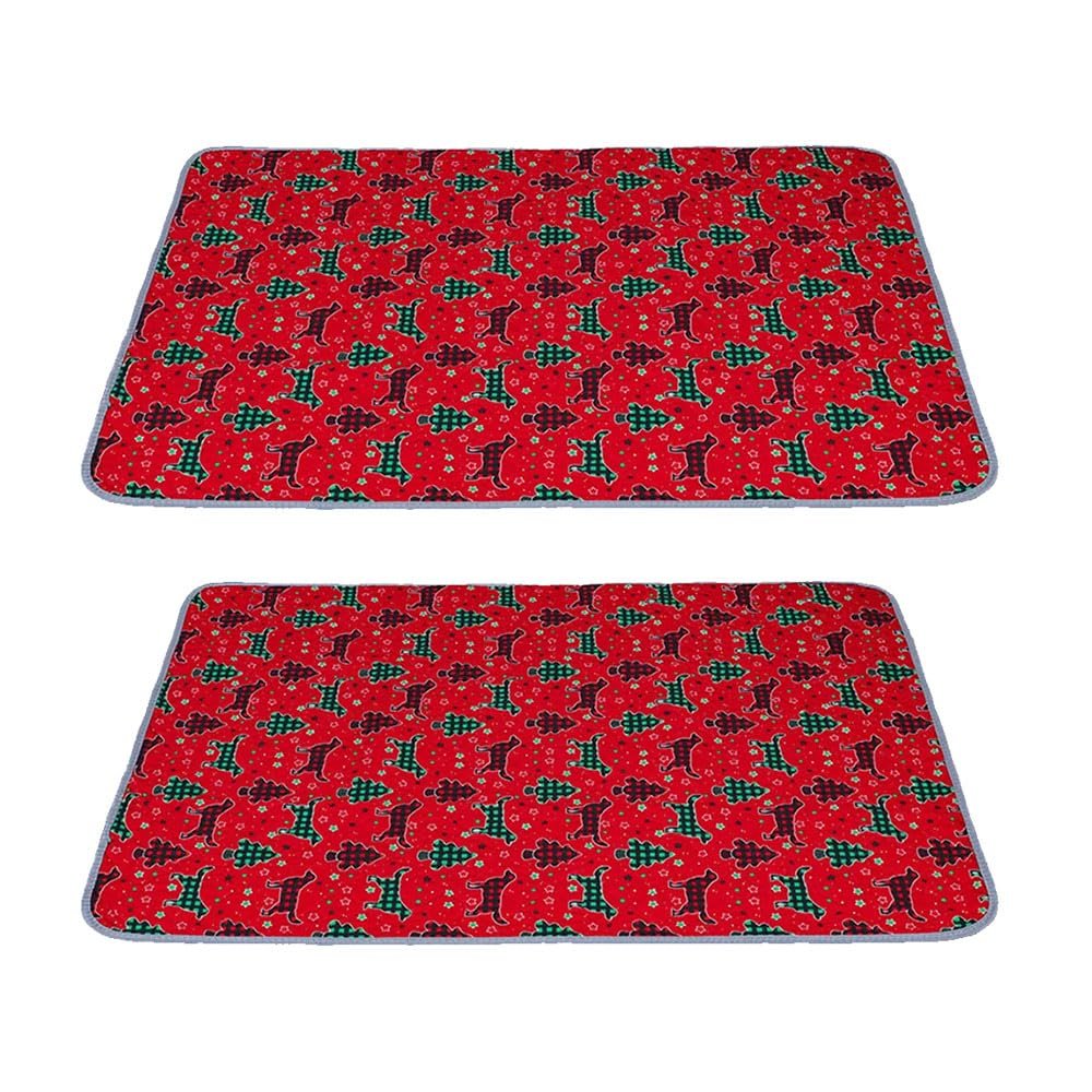 FANSU 2-Pack Reusable Puppy Pads for Dogs, Christmas Pee Mats, Washable, 150 x 90 cm, Red