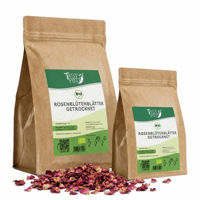 Tasty Pott Organic Rose Petals for Tea, Decoration, Rose Water & Natural Cosmetics, Vegan, 100 g (2 x 100 g)