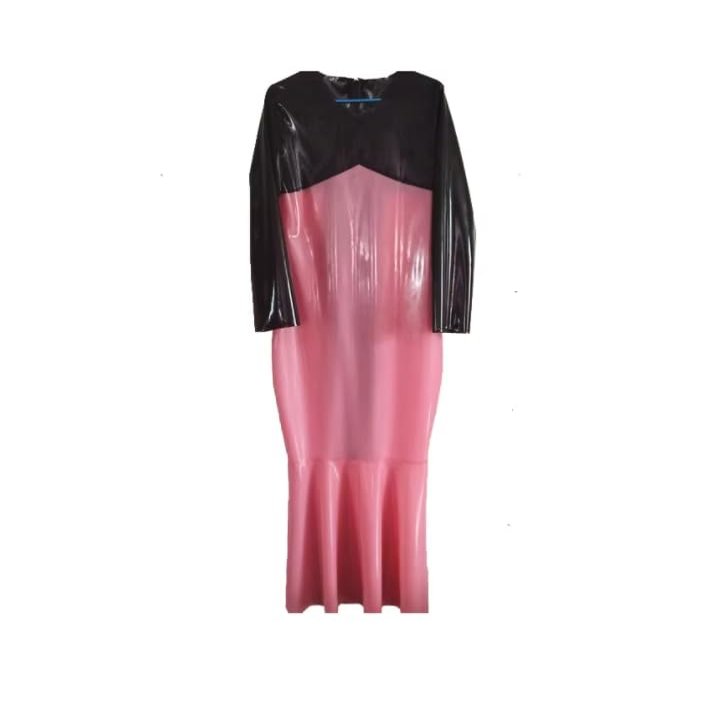 YGZHANYUANOKU Long Party Dress, 100% Latex Rubber, Pink and Black, Customizable, Size 42