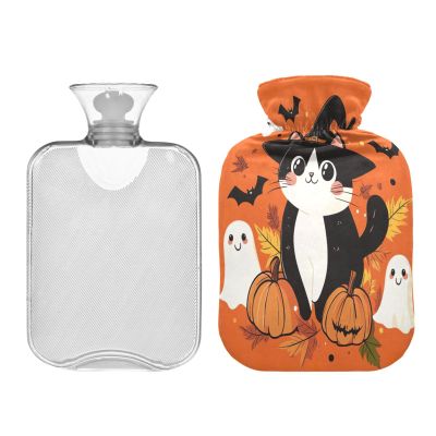 JUMBEAR Halloween Hot Water Bottle with Cute Kitten, Soft Cover, 2 L