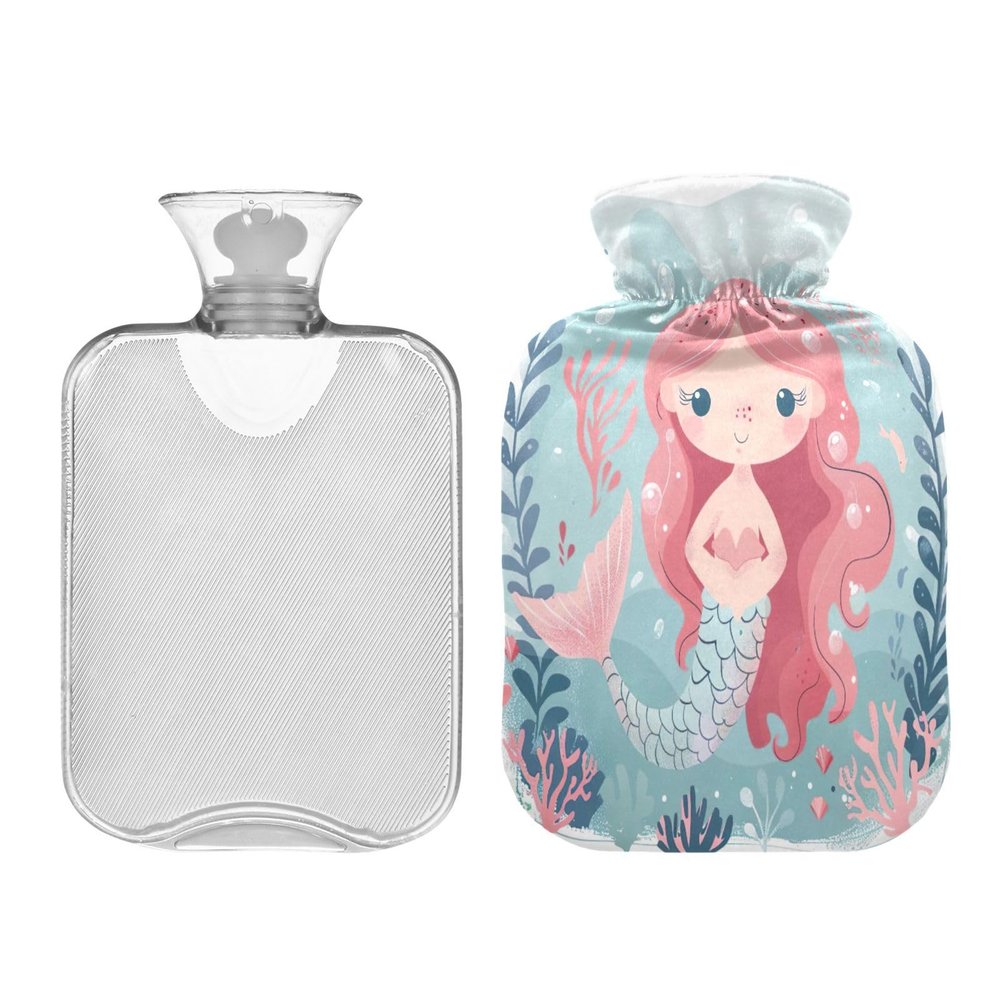 JUMBEAR Mermaid Hot Water Bottle with Soft Cover, 2 L