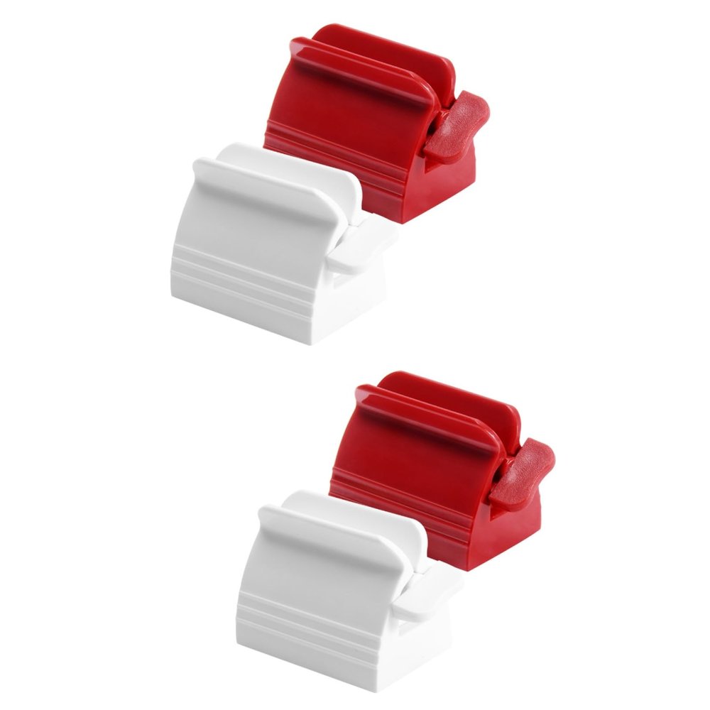 minkissy 4-Piece Plastic Toothpaste Squeezer, Manual Thick-Base Tube Extruder, Red and White