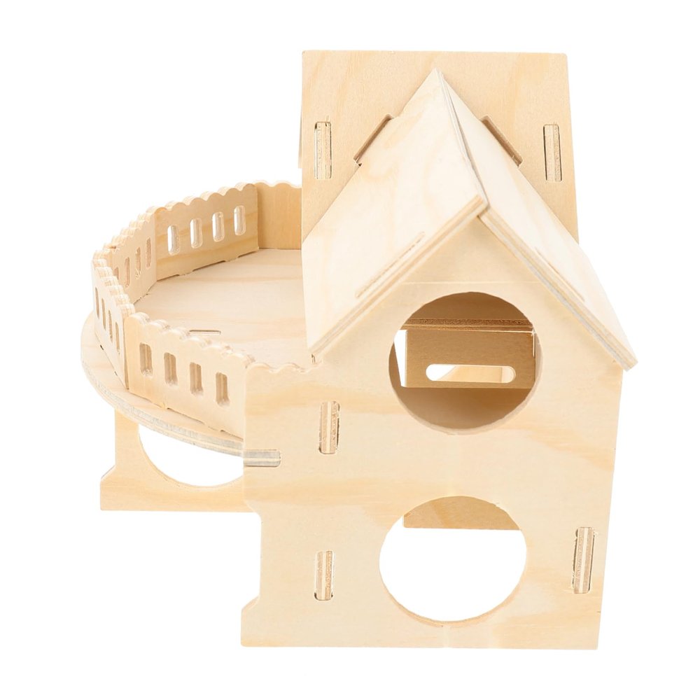 Happyyami Brown Wooden Hamster House for Small Pets