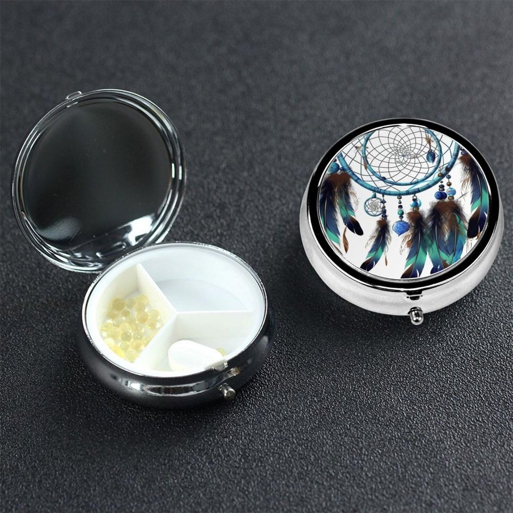 Round 3-Compartment Weekly Pill Organizer with Dream Catcher Design