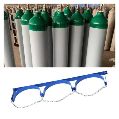 MZZKFC Oxygen Cylinder Holder, Blue Steel Wall Mount with Adjustable Safety Chain, 3-Bottle