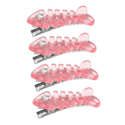 FRCOLOR Fishbone Hair Clips, Versatile Plastic and Metal Hair Accessories, Small Crocodile Clips, 4-Pack, Pink, for Thin Hair and Teen Girls