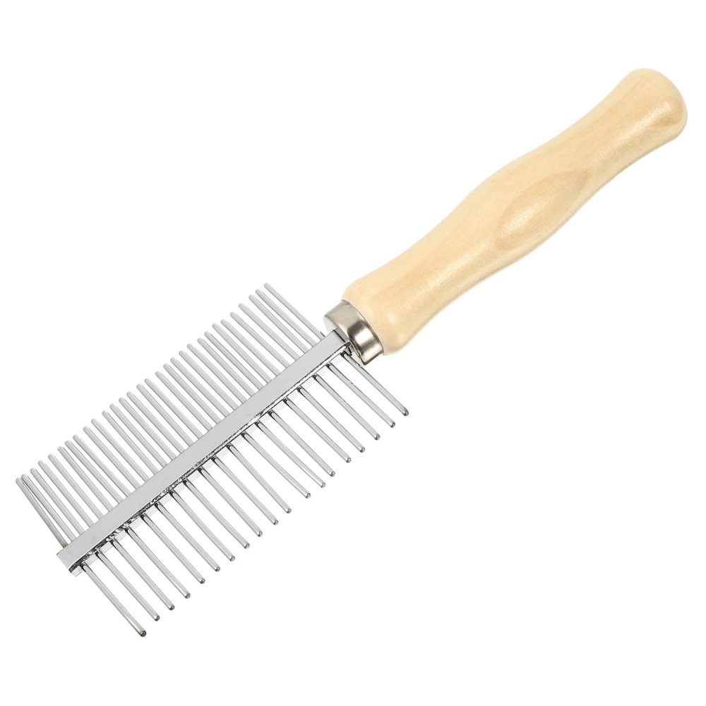 BESPORTBLE Stainless Steel Pet Hair Comb with Wooden Handle, Double-Sided