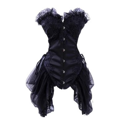 Women's Corset with Lacing, Sexy Wild West Style, Black/White, XL Short