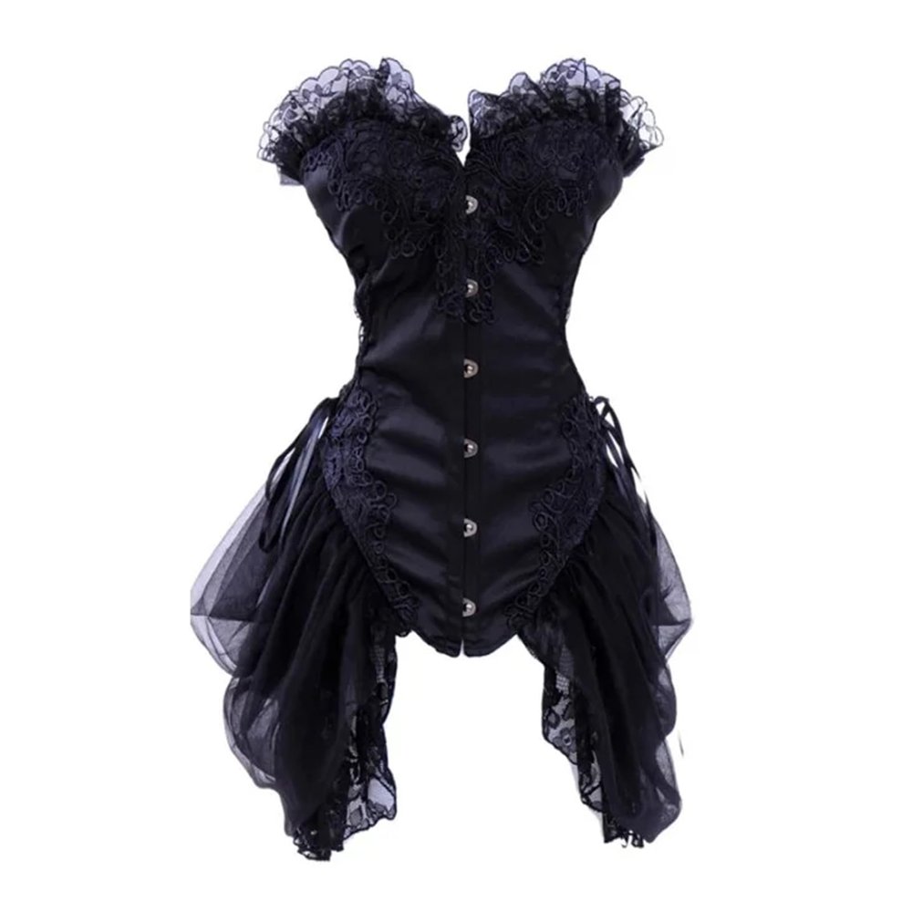 Women's Corset with Lacing, Sexy Wild West Style, Black/White, XL Short