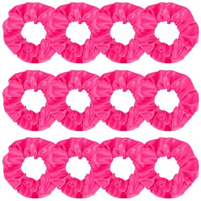 KICOSY Hot Pink Satin Scrunchies for Women and Girls, 12-Pack