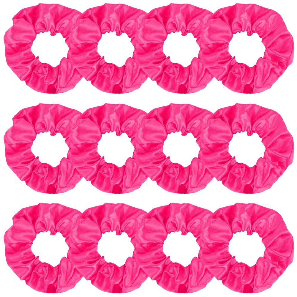 KICOSY Hot Pink Satin Scrunchies for Women and Girls, 12-Pack