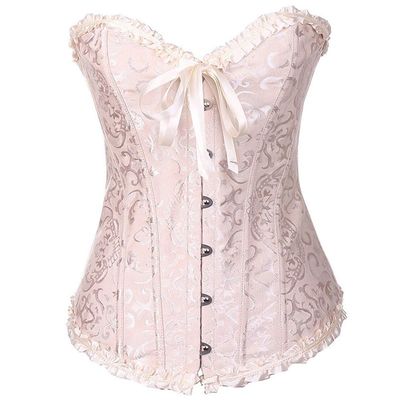Women's Black Corset, Plus-Size Lace-Up Full-Bust Corset with Plastic Boning (01 Beige, XXL)