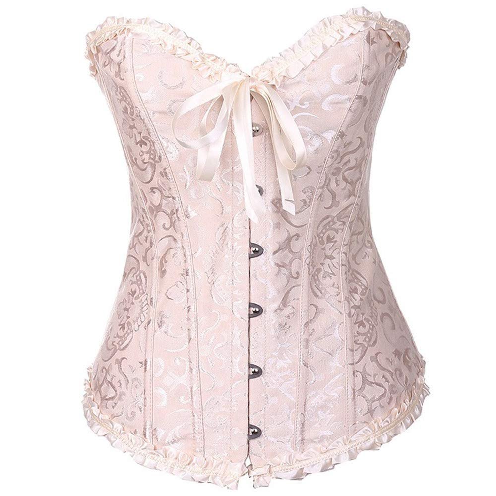 Women's Black Corset, Plus-Size Lace-Up Full-Bust Corset with Plastic Boning (01 Beige, XXL)